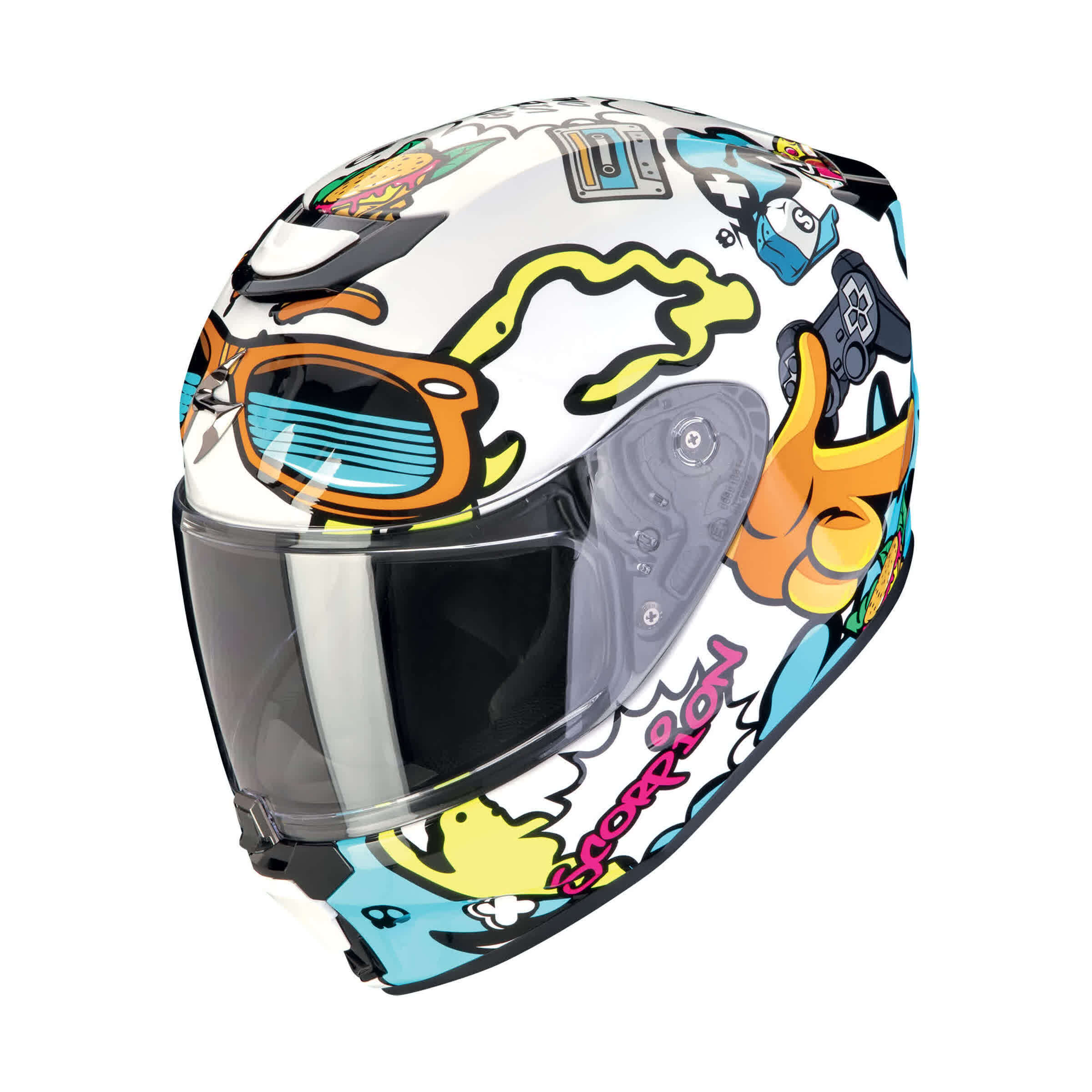 МОТОЦИКЛЕТНЫЙ ШЛЕМ SCORPION EXO-JNR AIR FUN Blanc-Bleu (74)