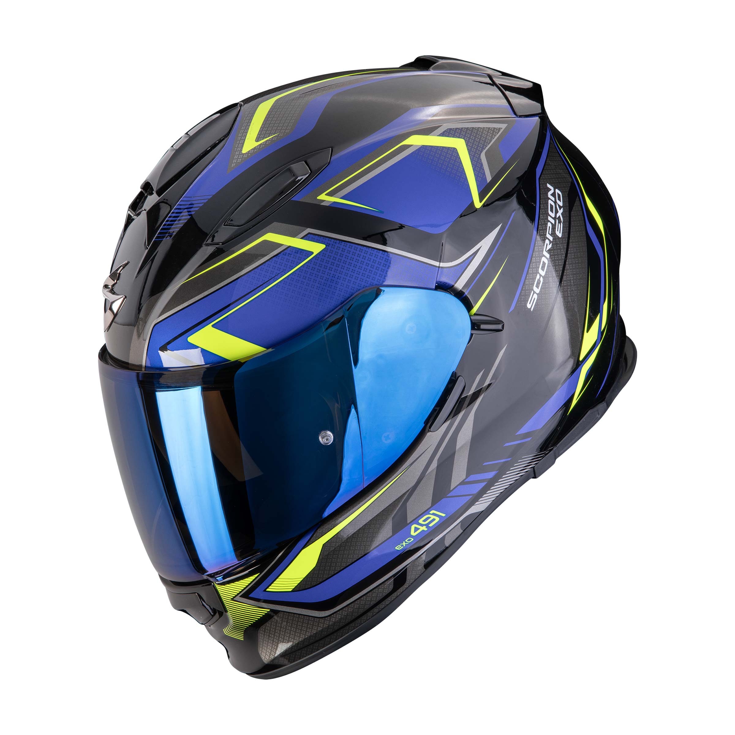 МОТОЦИКЛЕТНЫЙ ШЛЕМ SCORPION EXO-491 ZUMO Noir-Bleu-Jaune fluo (191)